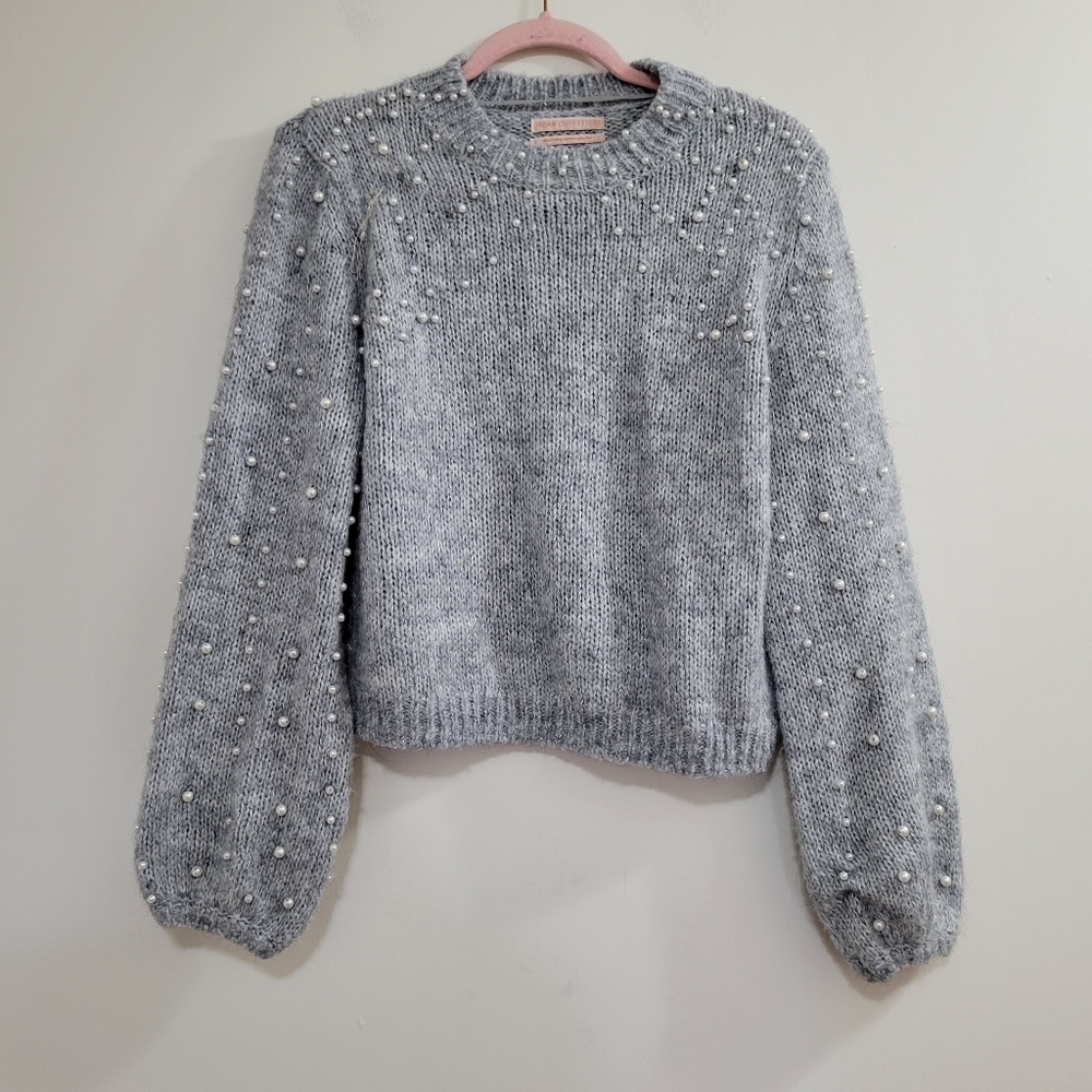 Urban Outfitters Pearl embellished grey knit sweater M